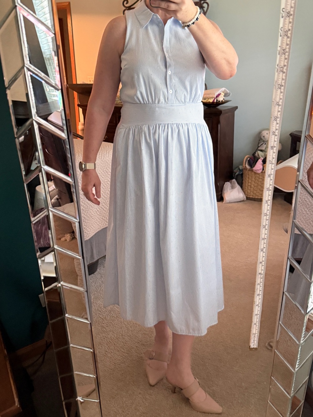 Sam Edelman Light Blue Striped Collared Midi Dress